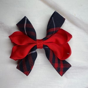 Plaid Carnival Bow/Plaid & Ribbon Loops/Back to School Uniform Plaid Fabric/First day of School/French Barrette/Plaid 36