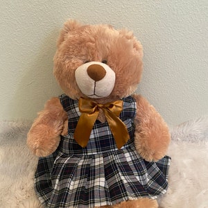 18 inch Soft Plush Teddy Bear in Black, White Red and Yellow Plaid Fabric School Jumper/School Uniform/Avila-P8B