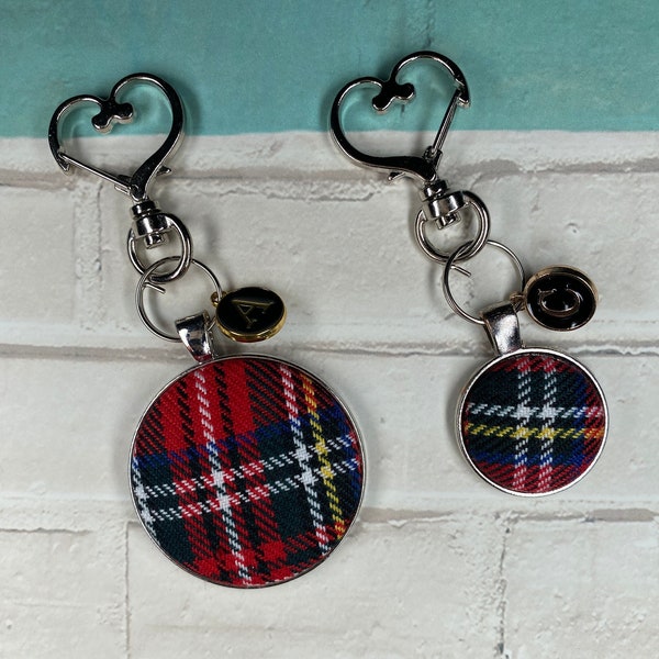 Royal Stewart Tartan/Heart shape Keychain Clip/Personalized/Key fob/Keychain Charm/Purse,Backpack charm/Plaid Keychain/Gift for her/him