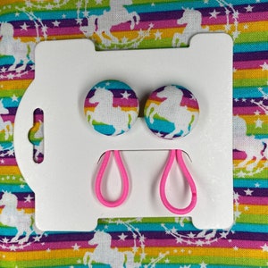 Unicorn Hair Ties-Set of 2-Gift for Girls- Hair Accessories-Pink-Unicorn Ponytail Holder-Hair Bobbles-Round or Heart Shaped Button