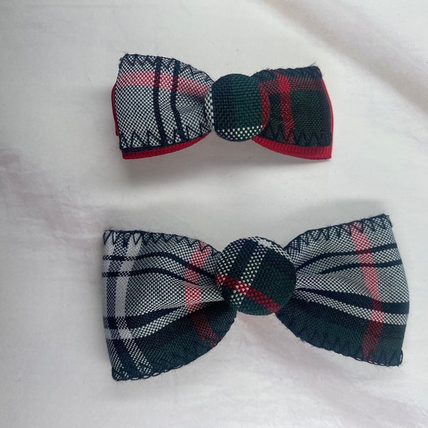 Bow Tie Hair Bow with Plaid Button on Alligator Clip/Back to School Uniform Plaid Fabric/Girl and Baby Hair Clip/Ponytail Holder/Plaid 49 50