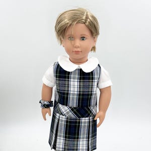 Plaid 80/18 inch Doll Uniform Outfit/Dropped Waist Jumper Set/School Jumper include Blouse and Hair Accessory/Sock and Shoe Option