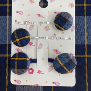 Classic Navy Plaid 57/School Uniform Plaid/Hair Bobby Pin/Double Button Hair Tie/3PC Set/Girls & Women Hair Accessories/Ponytail holder