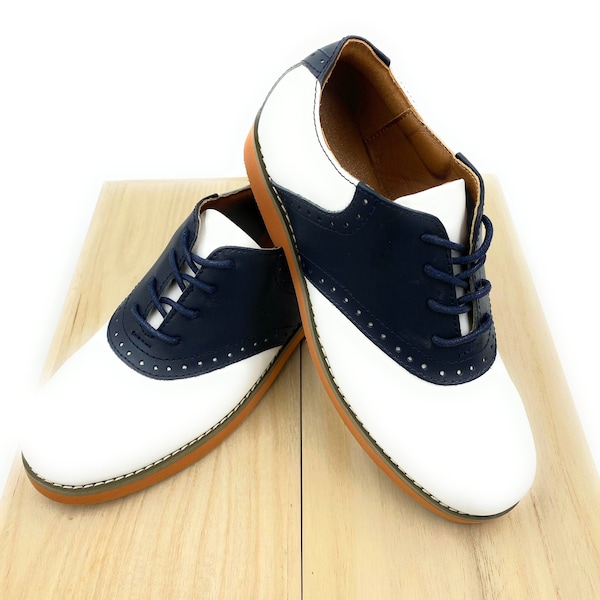 School Uniform Oxford dress shoe/White and Black/Girls and Teens/Genuine Leather/Back to School