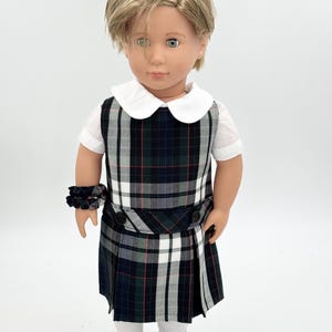 Plaid 89/18 inch Doll Uniform Outfit/Dropped Waist Jumper Set/School Jumper include Blouse and Hair Accessory/Shoe and Sock Add on Option