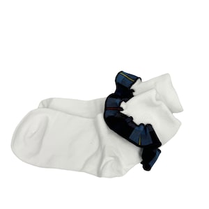 Plaid 41-Girls Plaid Trimmed Ruffled Ankle Socks--School Uniform Socks- Navy, Red, Yellow Plaid