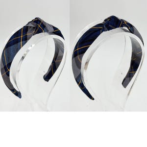 1.25&quot; or 1&quot;Knotted Headband in School Uniform Plaid-Padded headband-Knot at Top-Uniform Headband- Girls Headband-Plaid 57-Classic Navy