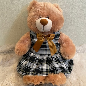 Soft and Plush Teddy Bear/ 18 inch/Blue Gray and White Plaid Fabric School Jumper School Uniform Plaid /Ross-Plaid 73
