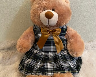 18 inch Soft Plush Teddy Bear in Forest,Black,White and Yellow Plaid Fabric School Jumper/School Uniform/Crusaders Plaid 61