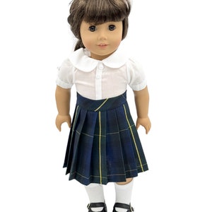 Plaid 55/18 inch American Doll Uniform Outfit/Two Styles Set/School Jumper include Blouse and Hair Accessory/Shoe Add on Option Pleated Skirt