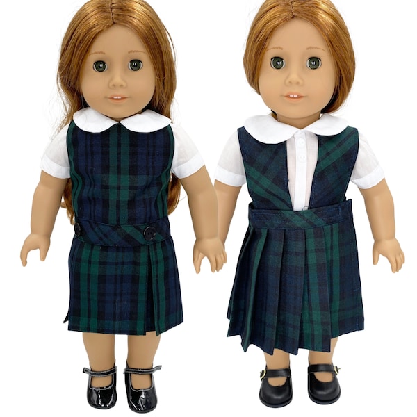 Plaid 79/18 inch  Doll Outfit/Split front/Dropped Waist Jumper/School Jumper include Blouse and Hair Accessory/Shoe Add on Option