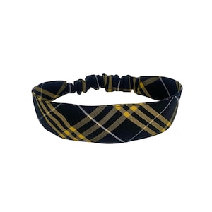 Plaid 2V - Soft Elastic Headband in School Uniform Plaid/ Back to School/Contoured Face/Black, Gold Plaid