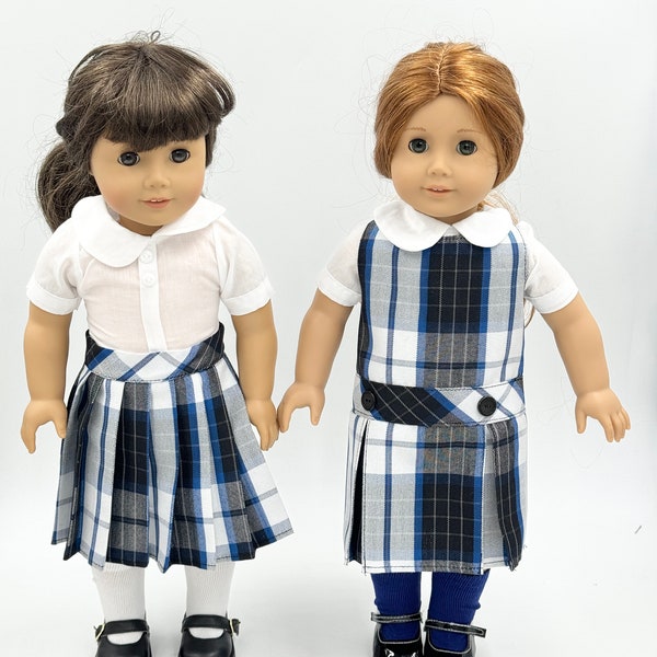 Plaid 578/18 inch Doll Uniform Outfit/Two Styles/School Plaid Jumper include Blouse and Hair Accessory/Shoe Add on Option