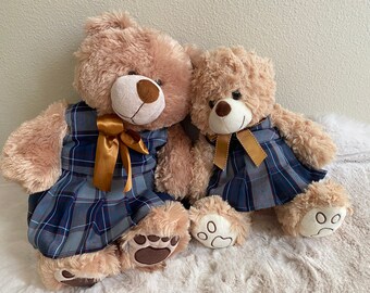 12 inch/18 inch Soft Plush Teddy Bear/ Blue,Gray, Red and White Plaid Fabric School Jumper / School Uniform/Plaid #82 #53