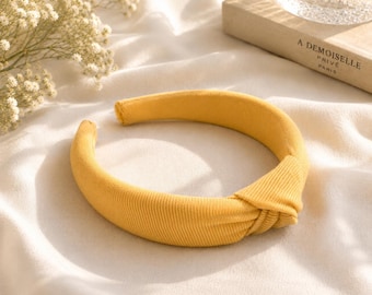 1" Knotted Headband in School Uniform Woven Fabric-Solid Yellow-Knotted Headband -Knot at Top-Uniform Headband-Girls Headband