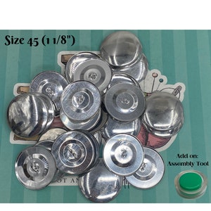 Size 45 (1&1/8 inch-28mm) Blank Cover Buttons ONLY- Wire Back-Fabric Covered Buttons for DIY Crafts-Add On Option Assembly Tool