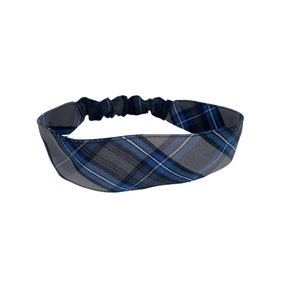 Plaid 47 - Soft Elastic Headband in School Uniform Plaid/ Back to School/Contoured Face/Blue, Gray,Black, Whit Plaid