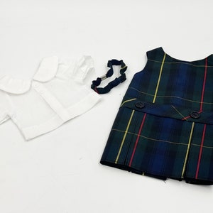 Plaid 55/18 inch American Doll Uniform Outfit/Two Styles Set/School Jumper include Blouse and Hair Accessory/Shoe Add on Option image 6