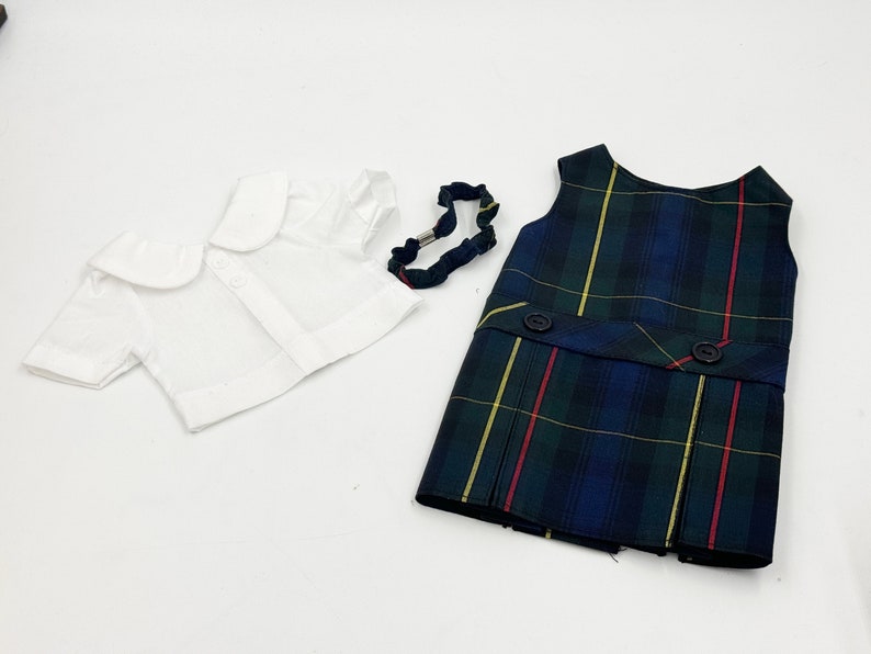 Plaid 55/18 inch American Doll Uniform Outfit/Two Styles Set/School Jumper include Blouse and Hair Accessory/Shoe Add on Option image 6