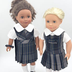 Plaid 87/18 inch Doll Outfit /Two Styles Jumper/ School Plaid Jumper include Blouse and Hair Accessory/Add on Options: Sock and Shoe