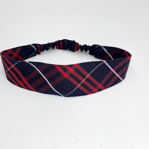Plaid 36- Soft Headband in School Uniform Plaid- Back to School-Contoured Face-Elastic Back-Navy,Red,White Plaid