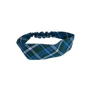 Plaid 86 - Soft Elastic Headband in School Uniform Plaid/ Back to School/Contoured Face/Green, Blue,White Plaid