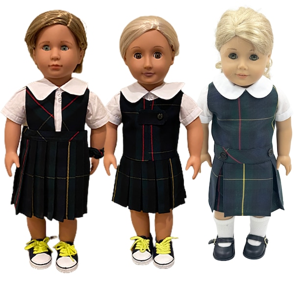 Plaid 83 /18 inch American Doll Outfit /Three Styles Jumper/School Plaid Jumper include Blouse and Hair Accessory/Shoe Add on Option