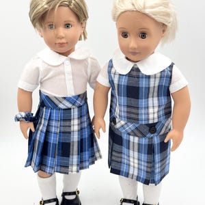 Plaid 76/18 inch Doll Uniform Outfit/Dropped Waist or Pleated Skirt/Jumper Set include Blouse and Hair Accessory/Shoe & Sock  Add on Option