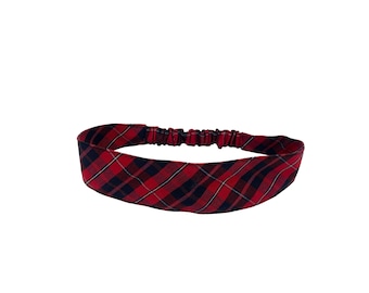 Plaid 65 - Soft Elastic Headband in School Uniform Plaid/ Back to School/Contoured Face/Red,Navy,Green