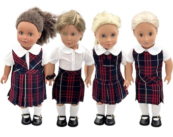 Plaid 36 Plaid 37/18 inch  Doll Outfit /Four Styles Jumper/School Plaid Jumper include Blouse and Hair Accessory/Add On Options:Shoe & Sock