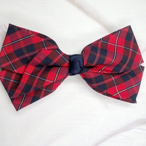 Plaid 65 Large Plaid Bow/Back to School/ Uniform Plaid Fabric/First day of School/Girl Plaid Bow/Barrette/Red,Navy,White Plaid