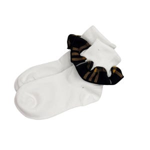 Plaid 2V-Girls Plaid Trimmed Ruffled Ankle Socks--School Uniform Socks- Black, Yellow Gold Plaid