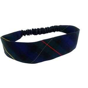 Plaid 55- Soft Headband in School Uniform Plaid- Back to School-Contoured Face-Elastic Back-Green, Navy, Red, Yellow Plaid