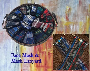 2-Layers Plaid Fabric Face Mask Cover/Adult(Unisex)Mask Lanyard/School Uniform Plaid/Fashion/Washable/Reuseable/Anti-Dust/Tartan Plaid