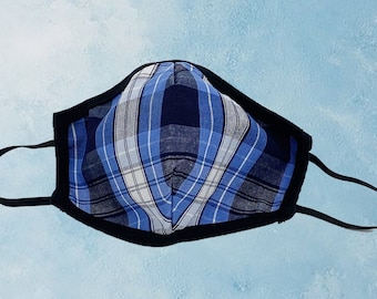 Plaid 76/Lt Blue.Marine, Wit/2-lagen geruite stof gezichtsmasker cover/volwassene of kind/masker Lanyard/schooluniform Plaid/mode/ademend