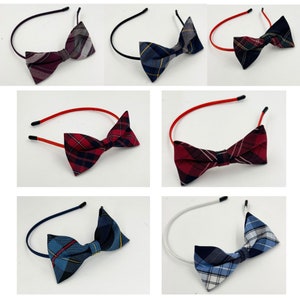 Small Plaid Bow on Headband in School Uniform Plaid/Option to Add Plaid button /Plaid Hair Accessories/One size Fit All/Back to School