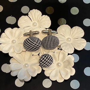 Black White Glen/Plaid 39/Men Cufflink & Tie Tack Set/Silver Cufflink/Men gift/Teacher Gift/Tie Tack Pin/Men Accessories/Graduation Gift