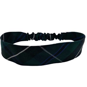 Plaid 90 - Soft Elastic Headband in School Uniform Plaid-Back to School-Private School Plaid-Contoured Face-Hunter Green,Black Plaid
