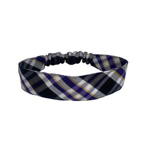 Plaid 2M - Soft Elastic Headband in School Uniform Plaid/ Back to School/Contoured Face/Purple,White,Black,Yellow Plaid