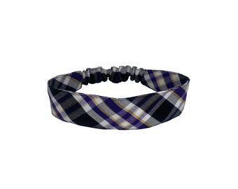 Plaid 2M - Soft Elastic Headband in School Uniform Plaid/ Back to School/Contoured Face/Purple,White,Black,Yellow Plaid