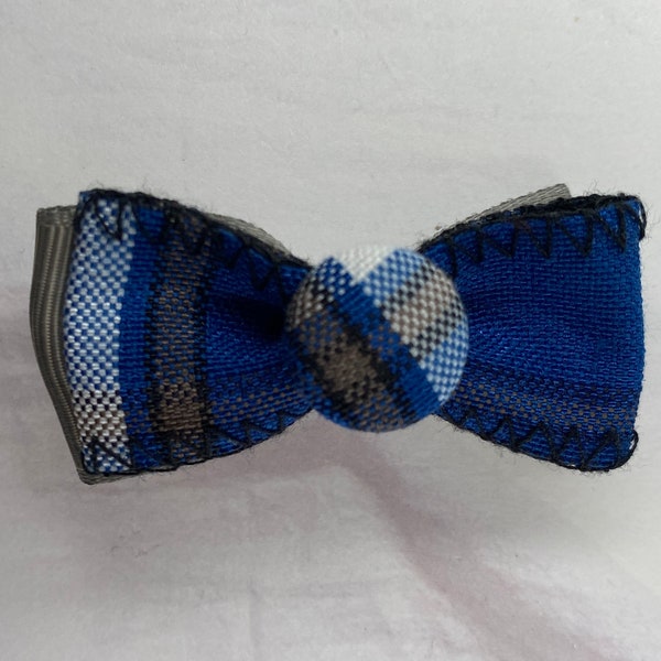 Bow Tie Hair Bow with Plaid Button on Alligator Clip/Back to School Uniform Plaid Fabric/Girl and Baby Hair Clip/Ponytail Holder/Plaid 73