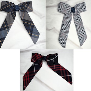 Plaid Bow with 6&quot; Tail/Back to School/School Uniform Plaid /First day of School/Alligator Clip/Uniform Plaid Hair Bows