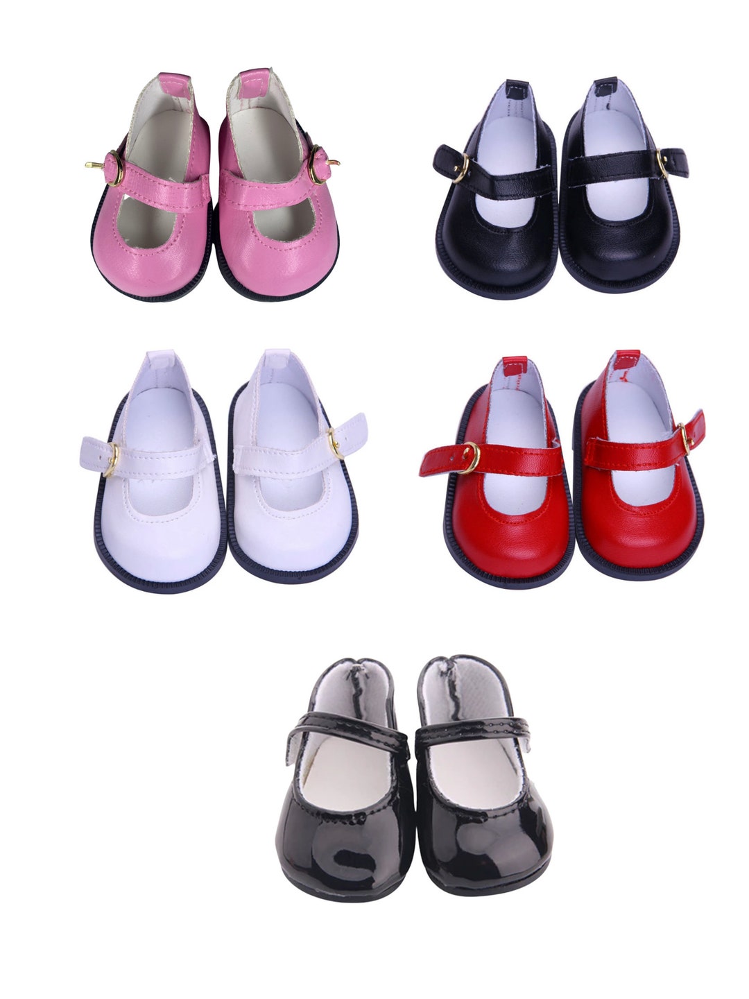 18 Inch American Doll Shoesmary Jane Black,red,white,pink Shiny Shoe