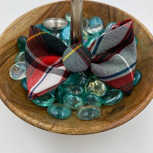 Plaid 2A-Plaid 40-Linus-Back to School/Uniform Plaid Ponytail Bow with Plaid Button Top on Barrette Clip/Girls/School Uniform Plaid