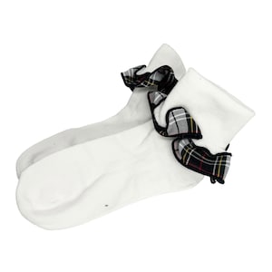 Plaid 8B-Girls Plaid Trimmed Ruffled Ankle Socks--School Uniform Socks- Black,White,Red,Yellow Plaid