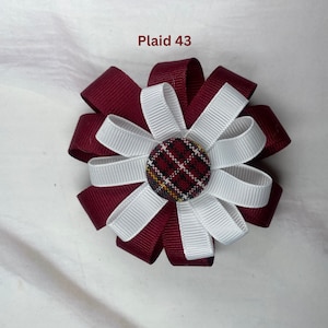 School Uniform Plaid Button/2-layered Burgundy and White Ribbon Bow/Girls and Women Accessories/Plaid 43 Plaid 54 Plaid 44 Plaid 91