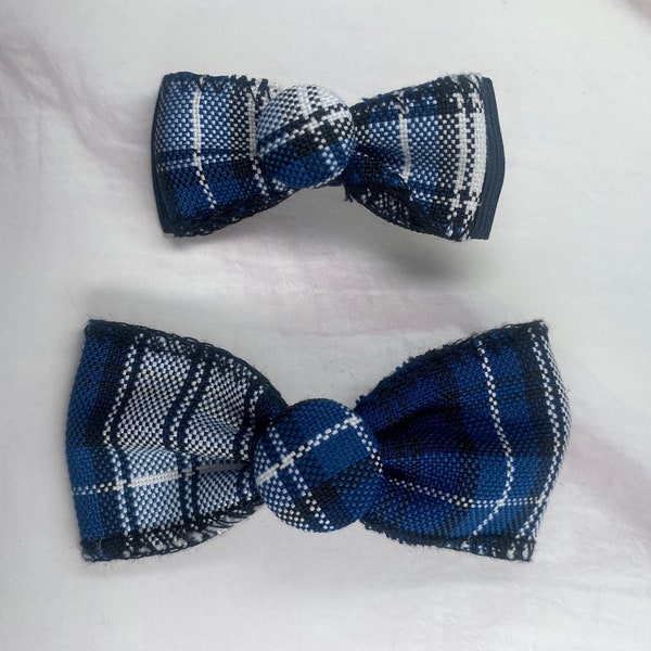 Bow Tie Hair Bow with Plaid Button on Alligator Clip/Back to School Uniform Plaid Fabric/Girl and Baby Hair Clip/Ponytail Holder/Plaid 85