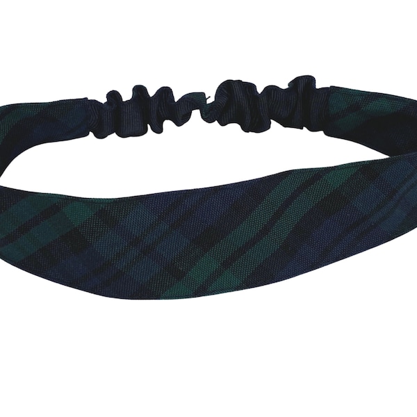 Black Watch Plaid 79-Elastic Soft Headband in School Uniform Plaid-2" wide-Back to School-Contoured Face-Elastic Back-Plaid Headband