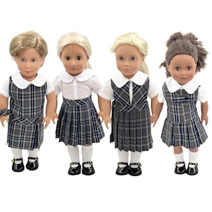 Plaid 42/18 inch Doll Uniform Outfit/Four Styles Jumper/ School Jumper,Blouse and Hair Accessory/Shoe and Sock Add on Option
