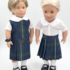 Plaid 55/18 inch Doll Uniform Outfit/Dropped Waist or Pleated Skirt/Jumper Set include Blouse and Hair Accessory/Shoe and Sock Add on Option